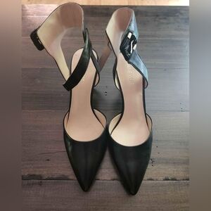 Nine West Black Pointed Ankle-Strap Pumps with Buckle